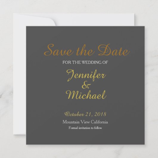Save the Date Wedding Handwriting Laid Gray Gold (Vorderseite)