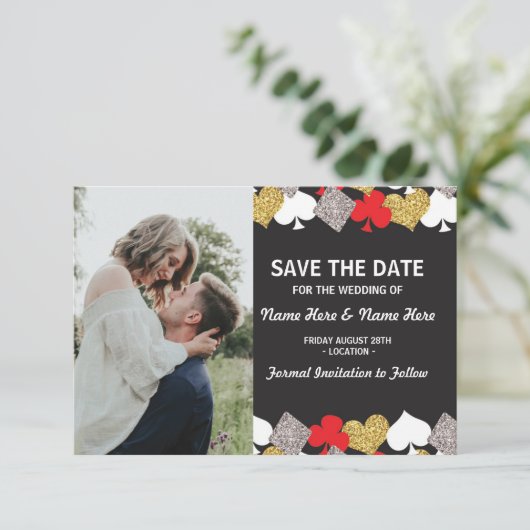 Save the Date Wedding Las Vegas Casino Foto (Stehend Vorderseite)