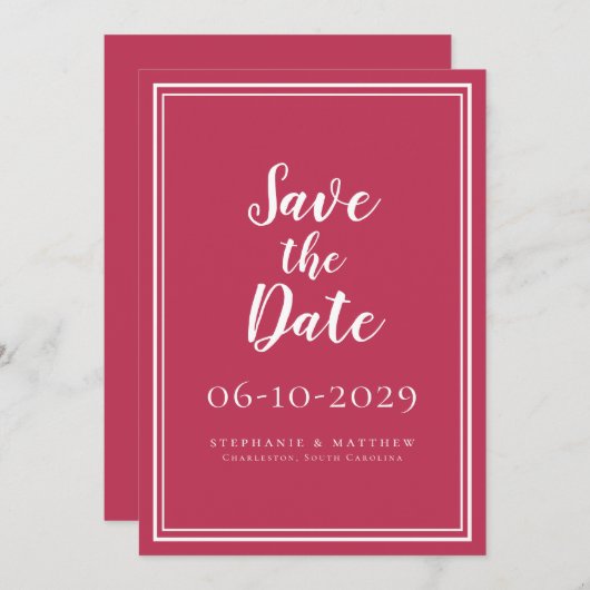 Save the Date Wedding Magenta Red Simple Modern (Vorne/Hinten)