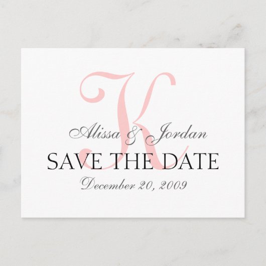 Save the Date Wedding Monogram Announcement Card Ankündigungspostkarte (Vorderseite)