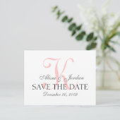 Save the Date Wedding Monogram Announcement Card Ankündigungspostkarte (Stehend Vorderseite)