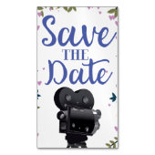 Save the Date Wedding Movie Camera Magnetische Visitenkarte (Vorderseite Vertikal)