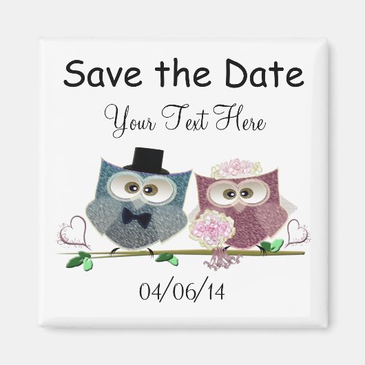 Save the Date Wedding Owls Art Magnet (Vorne)