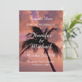 Save the Date Wedding Palm Tree Sunset Beach (Stehend Vorderseite)