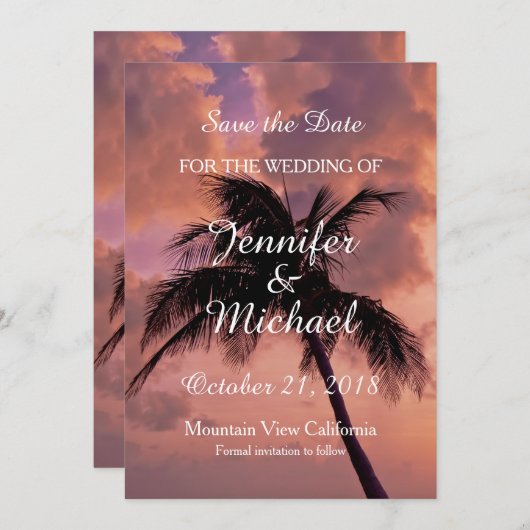 Save the Date Wedding Palm Tree Sunset Beach (Vorne/Hinten)