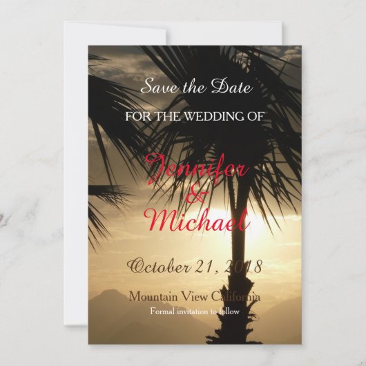 Save the Date Wedding Palm Tree Sunset Beach (Vorderseite)