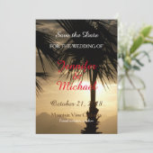 Save the Date Wedding Palm Tree Sunset Beach (Stehend Vorderseite)