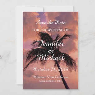 Save the Date Wedding Palme-Sonnenuntergang-Strand