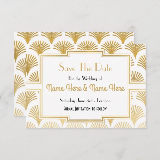 Save the Date Wedding Party 20ties Gold Fan Deko (Vorne/Hinten)