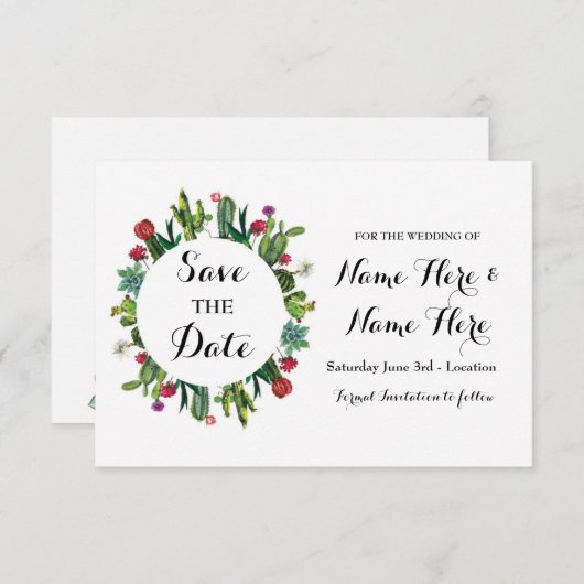 Save the Date Wedding Party Cactus Fiesta Cards (Vorne/Hinten)