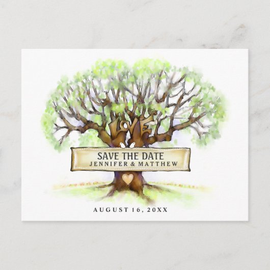 Save the Date Wedding Postcard - Die Liebe Tree Ankündigungspostkarte (Vorderseite)