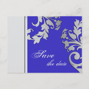 Save the Date Wedding Postcard Royal Blue Silver Ankündigungspostkarte