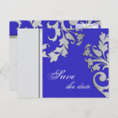 Save the Date Wedding Postcard Royal Blue Silver Ankündigungspostkarte (Vorne/Hinten)