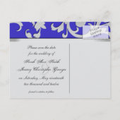 Save the Date Wedding Postcard Royal Blue Silver Ankündigungspostkarte (Rückseite)