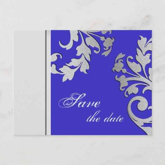 Save the Date Wedding Postcard Royal Blue Silver Ankündigungspostkarte (Vorderseite)