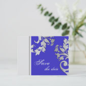 Save the Date Wedding Postcard Royal Blue Silver Ankündigungspostkarte (Stehend Vorderseite)