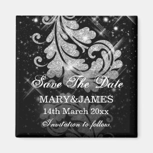 Save the Date Wedding silberner Magnet