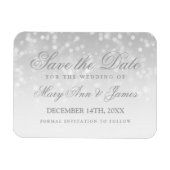 Save the Date Wedding Silver Bokeh Sparkle Lights Magnet (Horizontal)