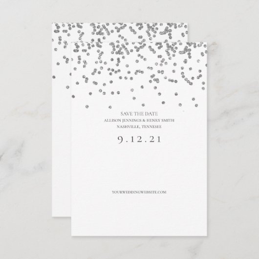 Save the Date Wedding Silver Glitzer Confetti Card (Vorne/Hinten)