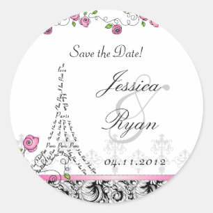 Save the Date Wedding Stickers Paris Schwarz-weiß