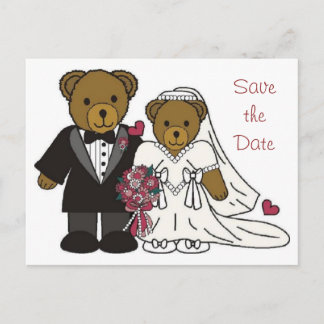 Save the Date Wedding Teddy Bear Postcard Ankündigungspostkarte