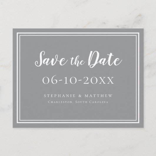 Save the Date Wedding Ultimate Gray Simple Modern Ankündigungspostkarte (Vorderseite)