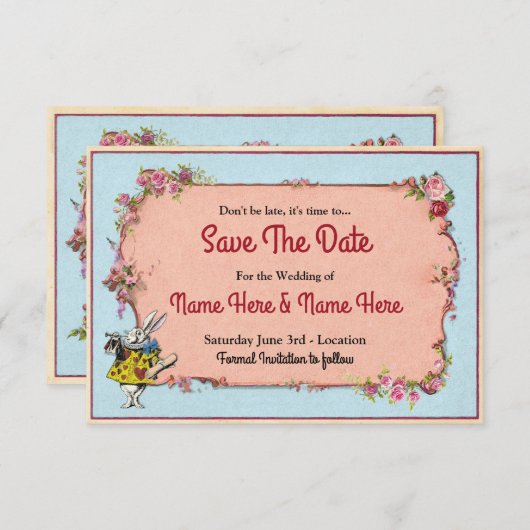 Save the Date Wedding Wonderland Rabbit Einladung (Vorne/Hinten)