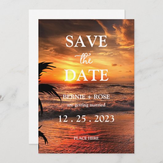 SAVE THE DATE WEDING BEACH SUNSET EINLADUNG (Vorne/Hinten)