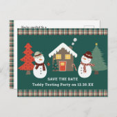 Save the Date Weihnachten Kariertes Party Ankündigungspostkarte (Vorne/Hinten)
