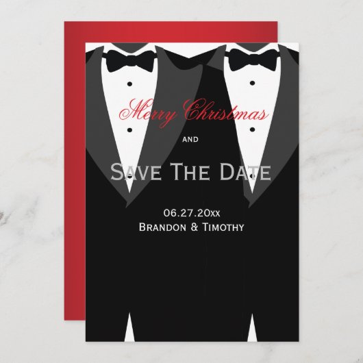 Save the Date Weihnachtskarten White Gay Wedding (Vorne/Hinten)