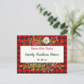 Save the Date Weihnachtsmahlzeit Flannel Einladung Postkarte (Stehend Vorderseite)