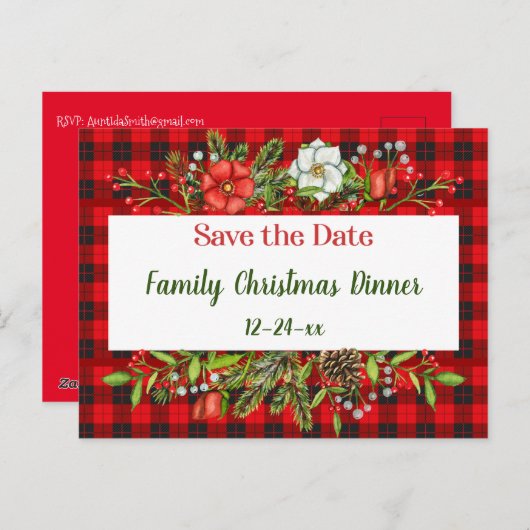 Save the Date Weihnachtsmahlzeit Flannel Einladung Postkarte (Vorne/Hinten)