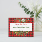Save the Date Weihnachtsmahlzeit Flannel Einladung Postkarte (Stehend Vorderseite)
