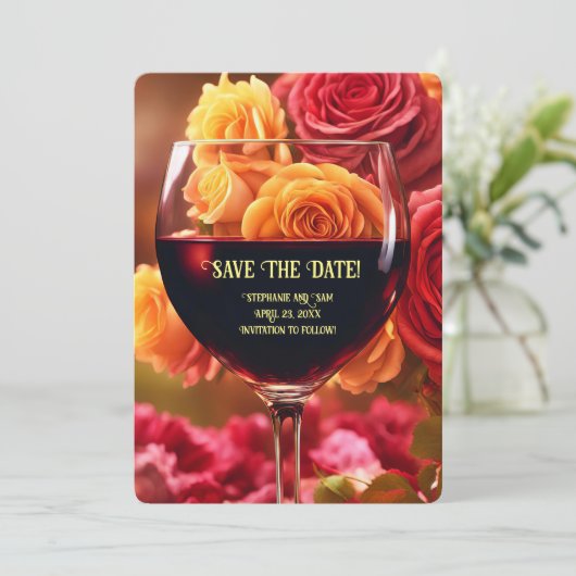 Save the Date Wein und Rose Einladung (Stehend Vorderseite)