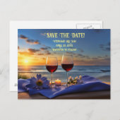 Save the Date Wein und Strand Romantik Ankündigungspostkarte (Vorne/Hinten)