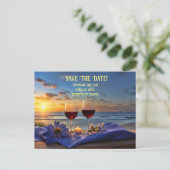 Save the Date Wein und Strand Romantik Ankündigungspostkarte (Stehend Vorderseite)