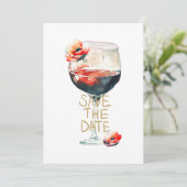 Save the Date Weinglas mit roten Pflaumen Einladung (Stehend Vorderseite)