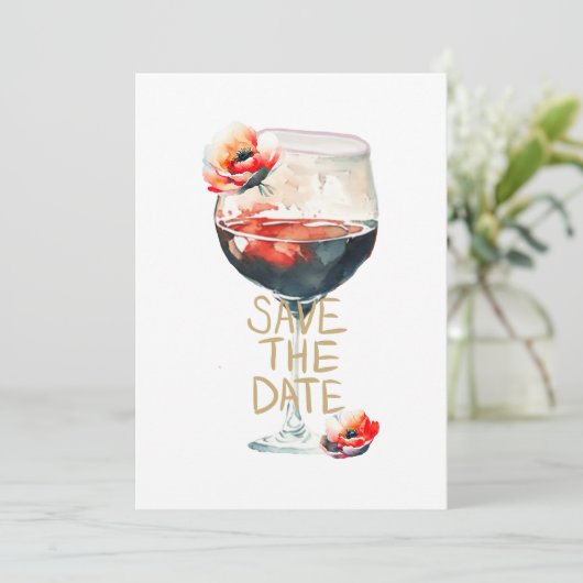Save the Date Weinglas mit roten Pflaumen Einladung (Stehend Vorderseite)