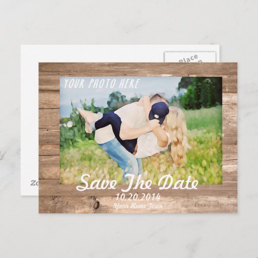 Save the Date weiß Ankündigungspostkarte (Vorne/Hinten)