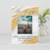 Save The Date |Weiß, Grau und Gold Agate Geode (Stehend Vorderseite)