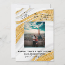 Save The Date |Weiß, Grau und Gold Agate Geode