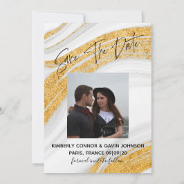 Save The Date |Weiß, Grau und Gold-Marmor