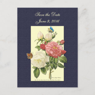 Save the Date Weiß rote Rosen Postkarte