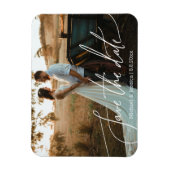 Save the Date, weiße handgeschriebene Hochzeitsfei Magnet (Vertikal)