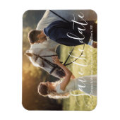 Save the Date weiße handgeschriebene Hochzeitsfeie Magnet (Vertikal)