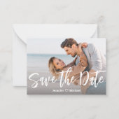 Save the Date weiße Handschrift ql Code Foto chic Mitteilungskarte (Vorderseite)