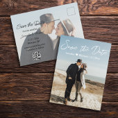 Save the Date weiße Handschrift zwei Fotos Ankündigungspostkarte