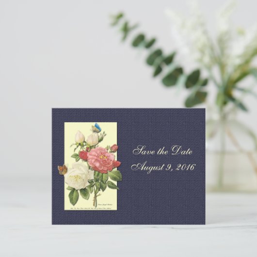 Save the Date weiße Rote Rosen Postkarte (Stehend Vorderseite)