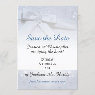 Save The Date Weiße Schleifen   Tie The Knot Hochz Einladung