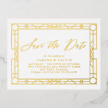 Save the Date weißer, eleganter Goldrahmen